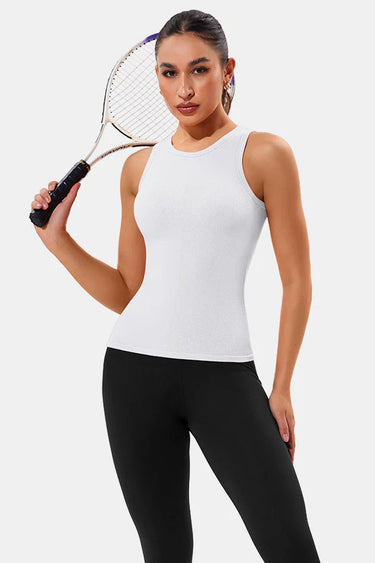 White High Neck Full Back Seamless Tight Fit Ribbed